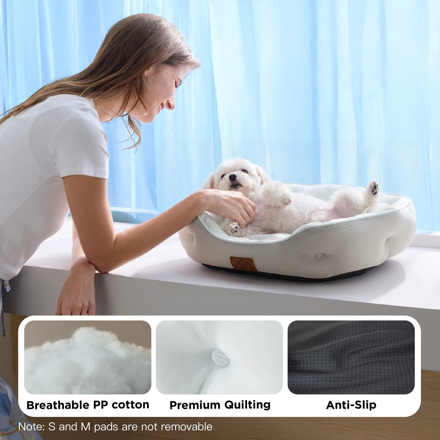 Bedsure Cooling Pet Bed - round Bolster, Slip-Resistant, Soft Polyester Filling Hugs Body for Small Dogs & Cats