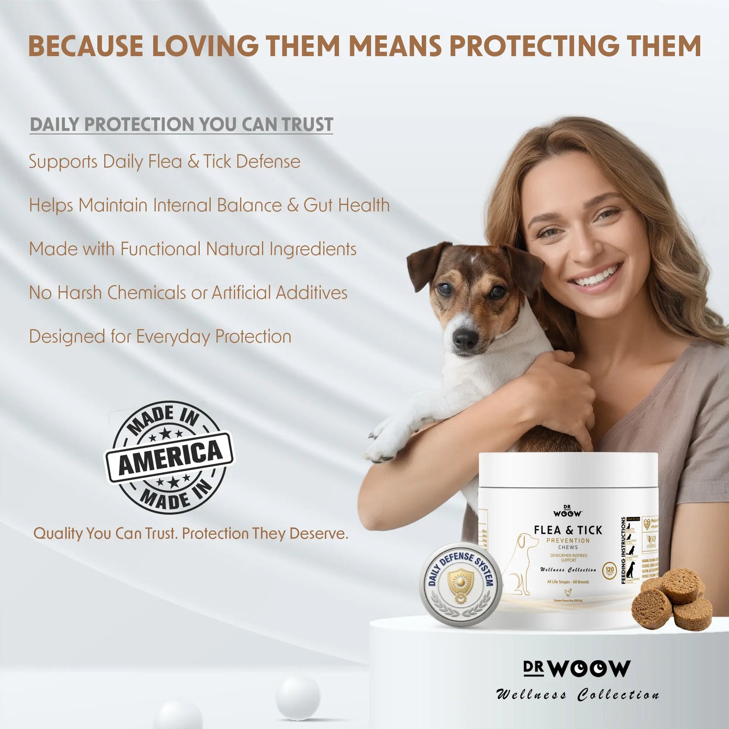 Dr. Woow Daily Health Protection Chews for Dogs – Skin, Coat & Immune Support – Beef Flavor – 120 Soft Chews Animal Feeding