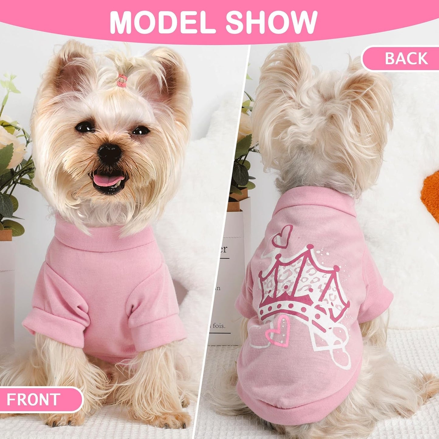 Dog Clothes for Small Dogs Girl, 4 Pack Yorkie Female Tshirt Pet Chihuahua Teacup Fall, Summer Cute Princess Puppy Outfit Apparel Shirt Girl