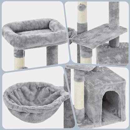 34In Small Cat Tree W/Condo & Basket for Indoor Cats, Light Gray | Scratching Posts, Soft Plush Platform & Window Perch, for Kittens & Small-Medium Cats up to 11 Lb, Easy to Assemble