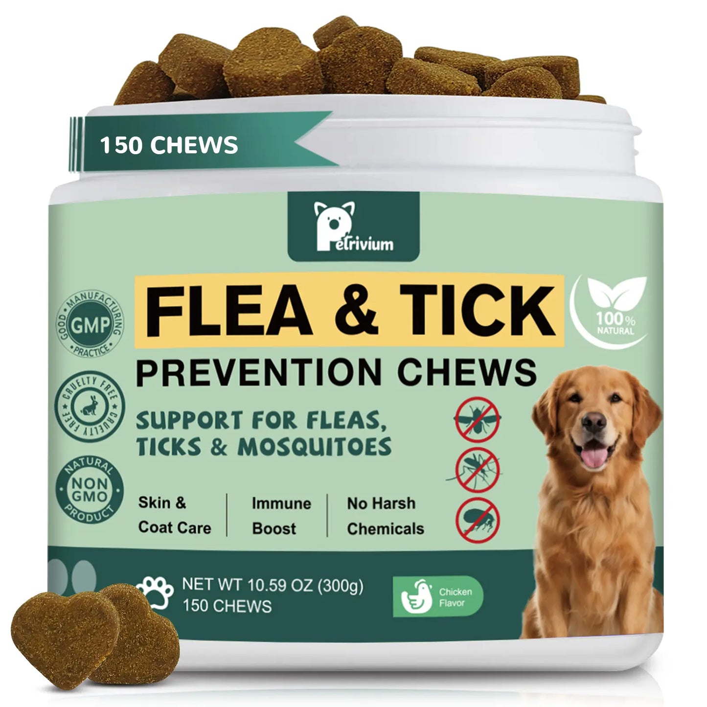 150Ct-Petrivium Dog Flea & Tick Support Soft Chews - Natural Oral Supplement - Suitable for All Breeds & Sizes-Chicken Flavor#Summervibes#Petlovers #Tiktokshopspringglowup