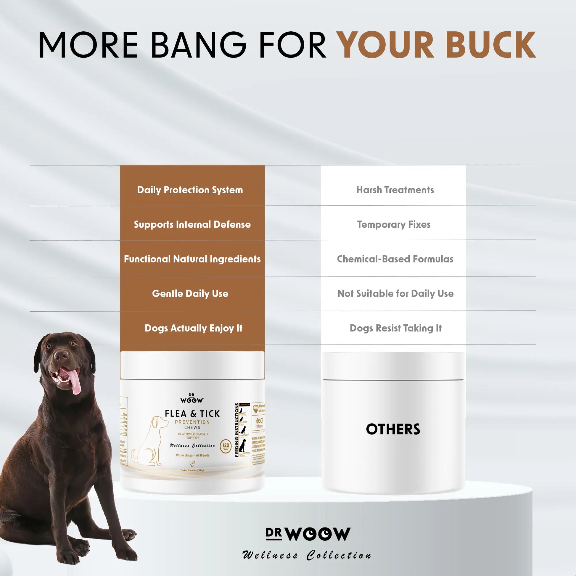 Dr. Woow Daily Health Protection Chews for Dogs – Skin, Coat & Immune Support – Beef Flavor – 120 Soft Chews Animal Feeding