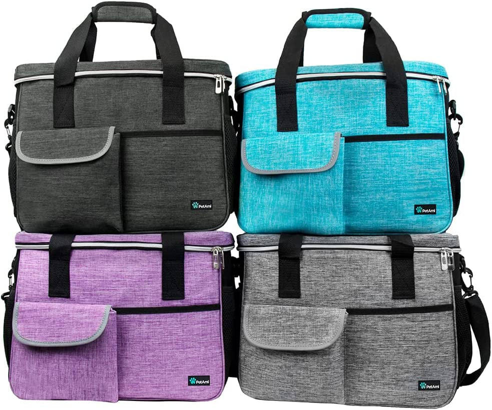Dog Travel Bag Organizer, Pet Supplies Tote Diaper Bag, Gray Large | Pet Travel Kit with 2 Food Containers & 2 Collapsible Dog Bowls, Luggage Sleeve, Weekend Getaway Road Trip Camping Essentials