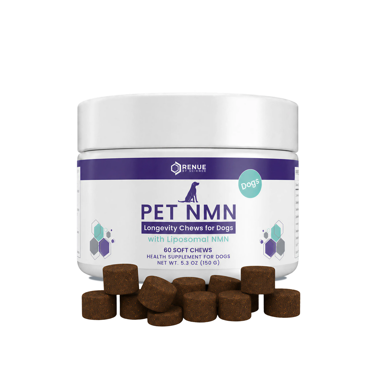 RENUE PET NMN Longevity Chews for Dogs - 60 Soft Chews with Liposomal NMR for Dog Health and Weight Management