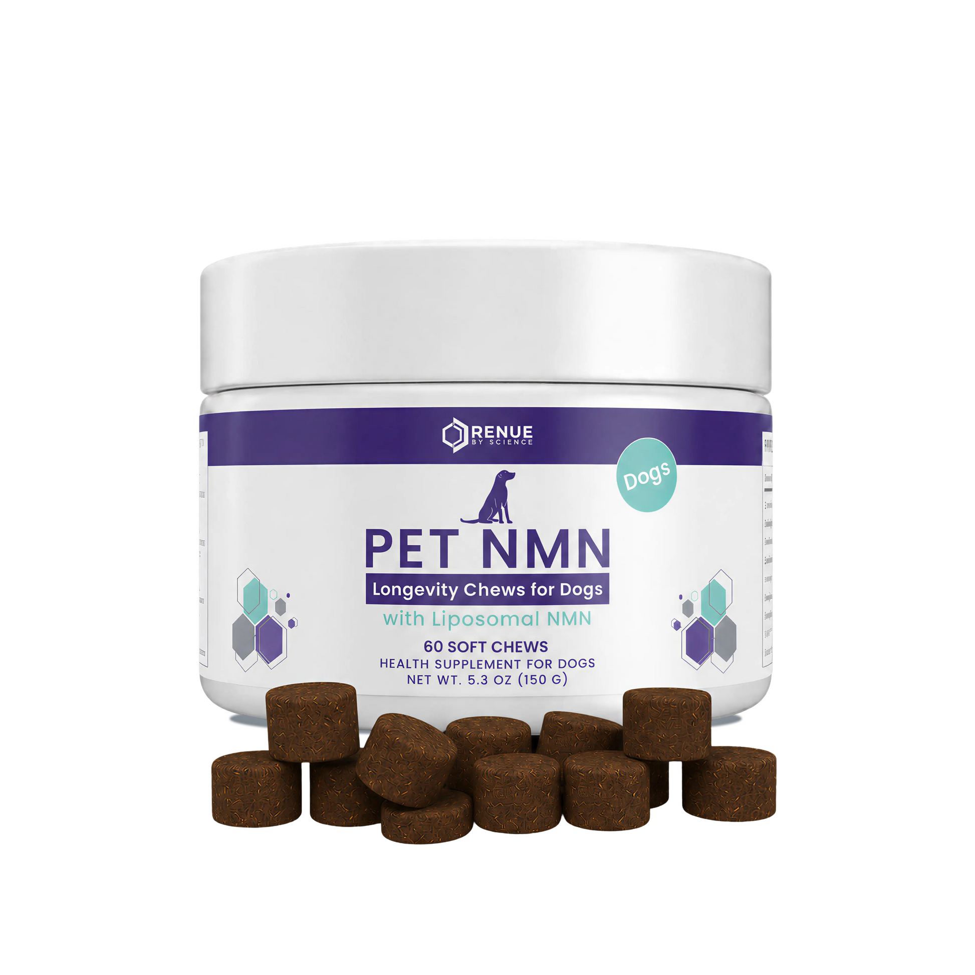 RENUE PET NMN Longevity Chews for Dogs - 60 Soft Chews with Liposomal NMR for Dog Health and Weight Management