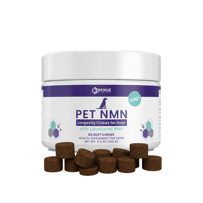 RENUE PET NMN Longevity Chews for Dogs - 60 Soft Chews with Liposomal NMR for Dog Health and Weight Management