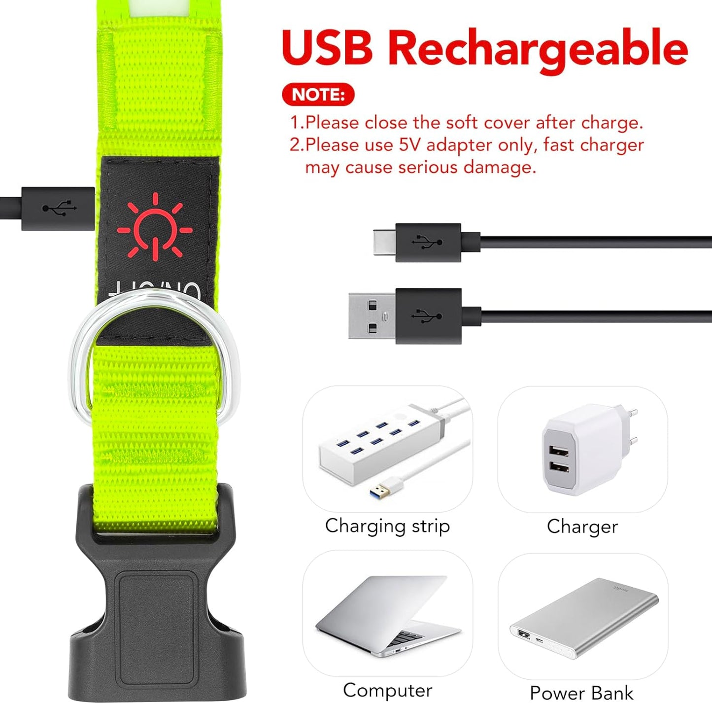 LED Dog Collar, Light up Dog Collar Adjustable Safety Glowing Collar | USB Rechargeable Super Bright Light Collars for Dogs(Small,Green)