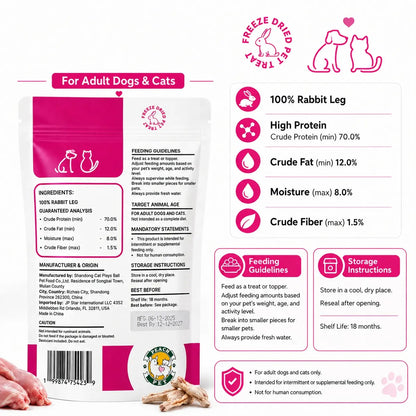 Peach Pet Freeze-Dried Chews for Dogs & Cats | Rabbit Ear, Rabbit Leg, Pig Nose or 3-Treat Bundle | 3.5Oz Single Bag | All-Natural | High Protein