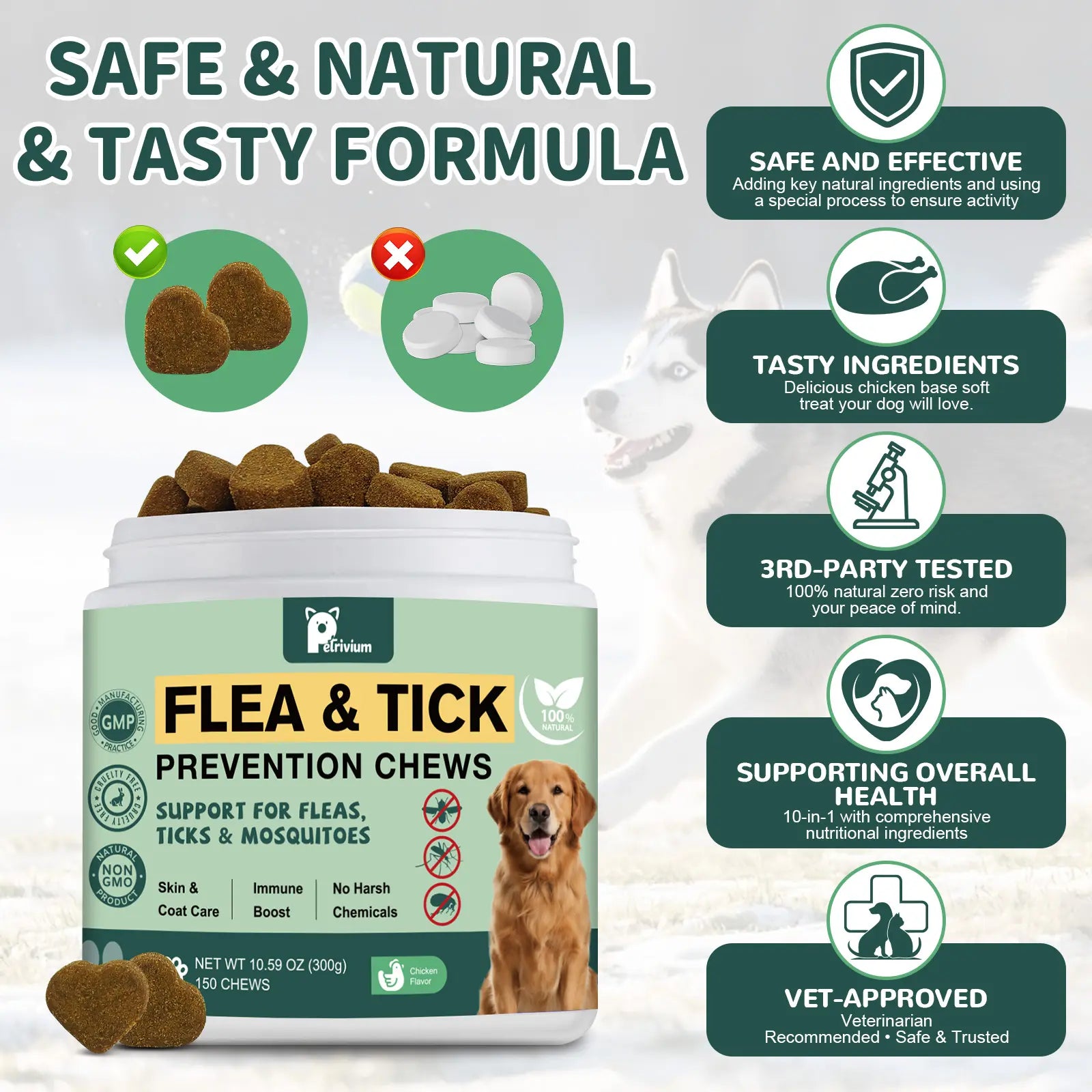 150Ct-Petrivium Dog Flea & Tick Support Soft Chews - Natural Oral Supplement - Suitable for All Breeds & Sizes-Chicken Flavor#Summervibes#Petlovers #Tiktokshopspringglowup