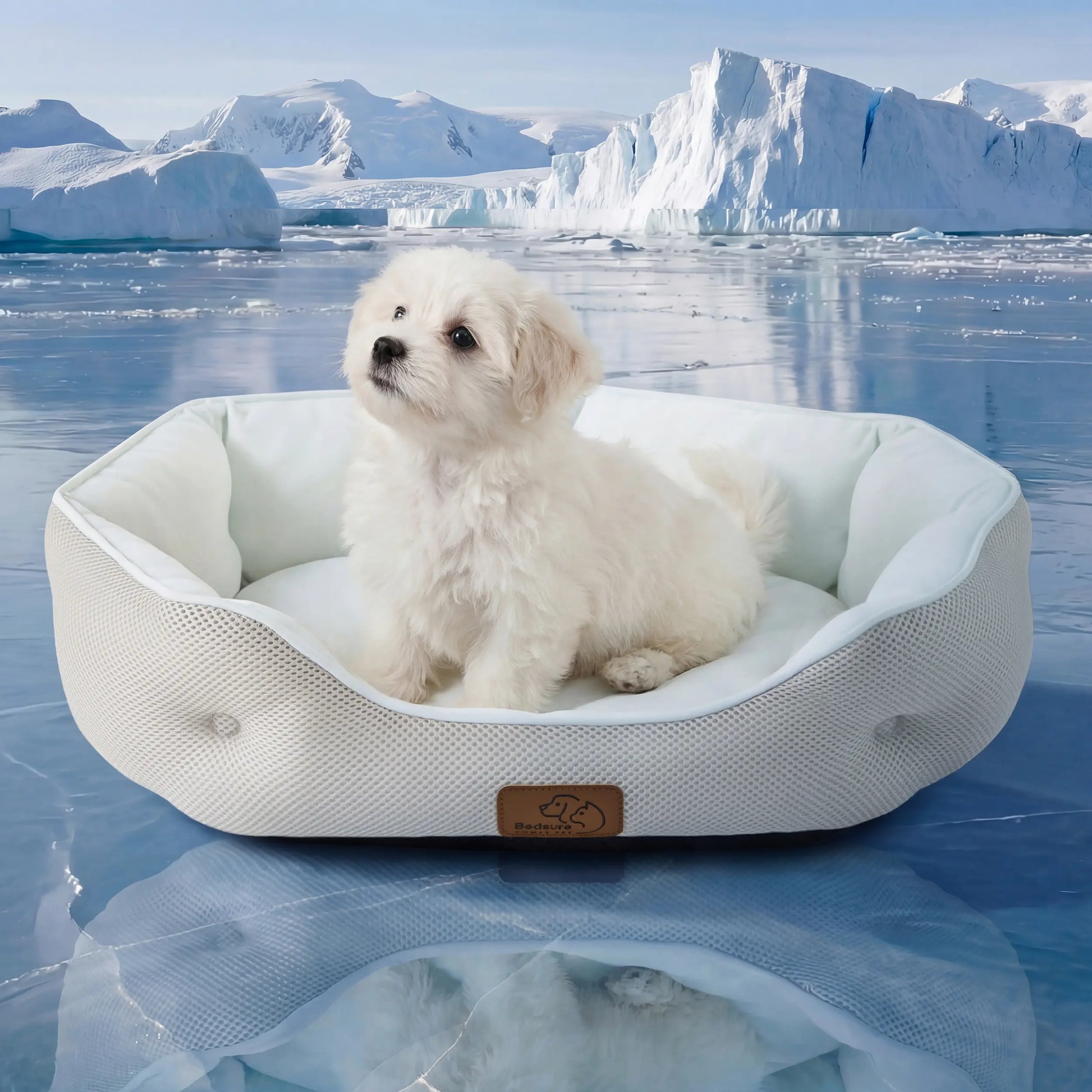 Bedsure Cooling Pet Bed - round Bolster, Slip-Resistant, Soft Polyester Filling Hugs Body for Small Dogs & Cats