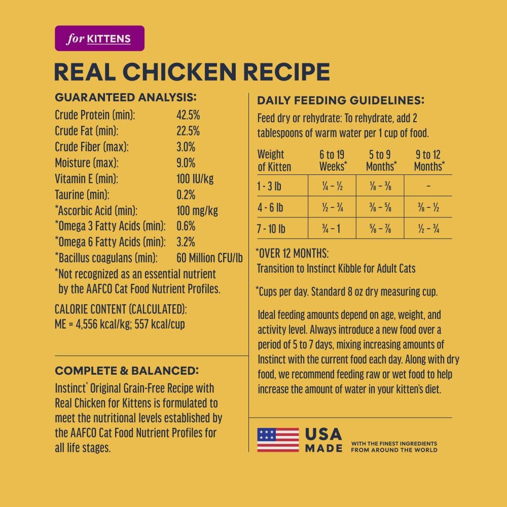 Original Kitten Dry Food, Raw Coated, Real Chicken, 4.5 Lb. Bag | Raw-Coated Kibble with Cage-Free Chicken, High Animal Protein, DHA, Probiotics, and Omegas to Support Growing Kittens