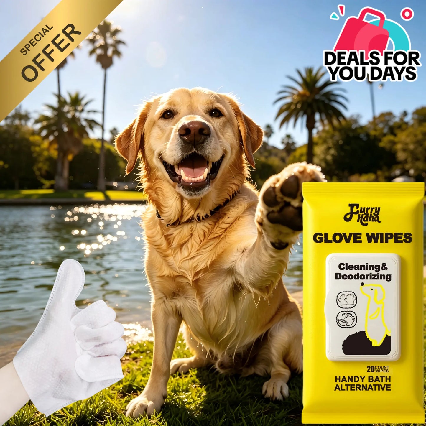 No-Rinse Grooming - PRO Pet Glove Wipes (20Pcs) Hypoallergenic Bathing Deodorizing for Dogs & Cats | Extra Thick & Natural Ingredients for Daily Care Travel | Glove-Fit Design Flexible Controlled Clean | Eco-Friendly Value Pack Kittens