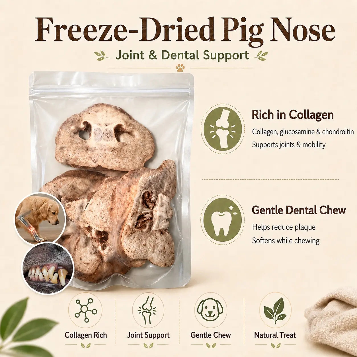 Peach Pet Freeze-Dried Chews for Dogs & Cats | Rabbit Ear, Rabbit Leg, Pig Nose or 3-Treat Bundle | 3.5Oz Single Bag | All-Natural | High Protein