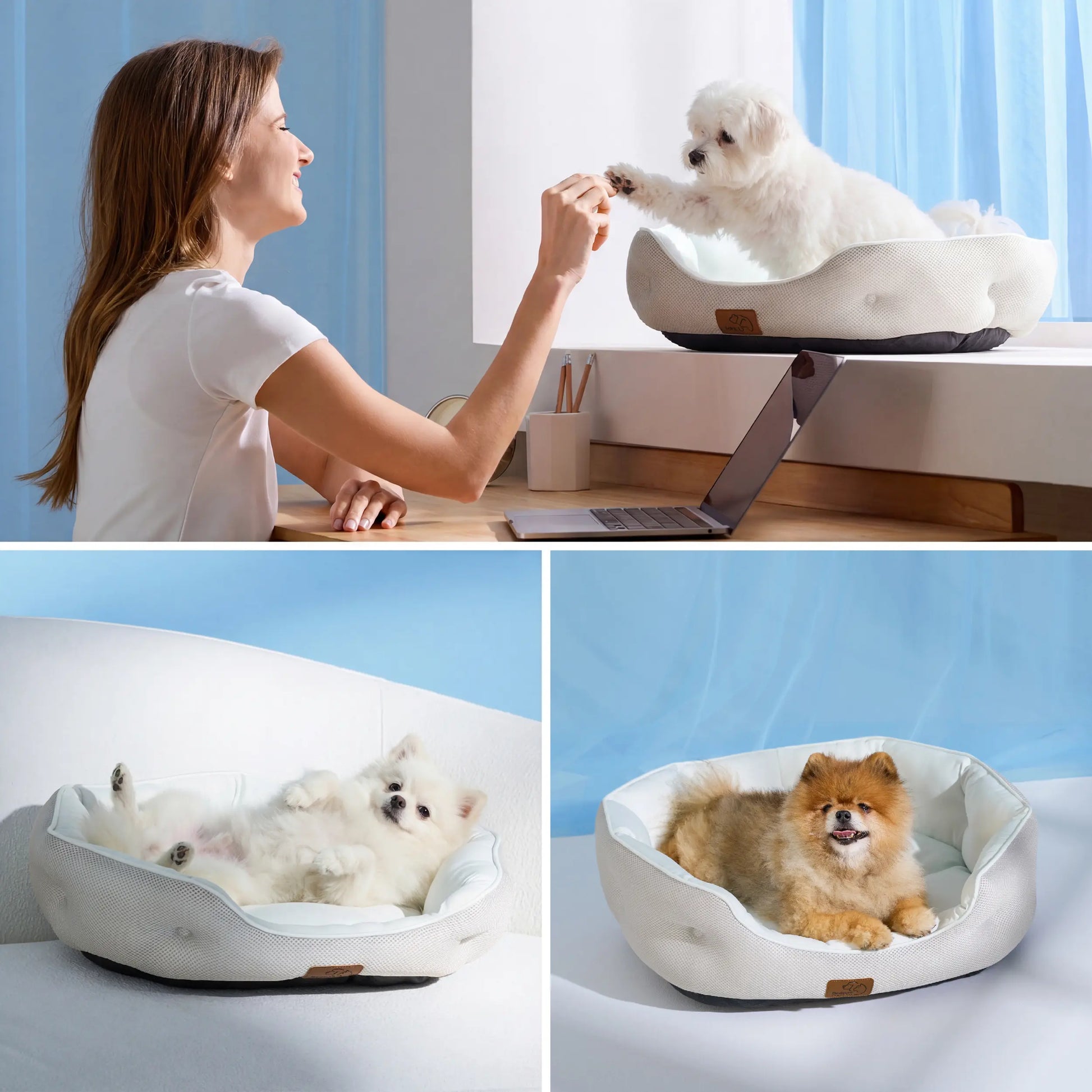 Bedsure Cooling Pet Bed - round Bolster, Slip-Resistant, Soft Polyester Filling Hugs Body for Small Dogs & Cats