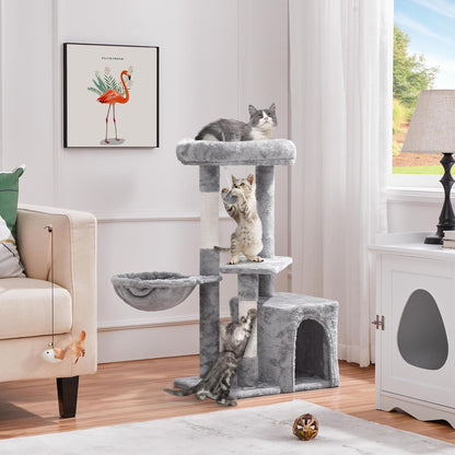 34In Small Cat Tree W/Condo & Basket for Indoor Cats, Light Gray | Scratching Posts, Soft Plush Platform & Window Perch, for Kittens & Small-Medium Cats up to 11 Lb, Easy to Assemble
